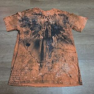 Affliction Live Fast Mens XL Orange Black Graphic T-Shirt Distressed Gothic MMA